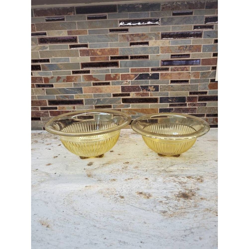 2 Vintage Amber Mixing Bowl, Federal Ribbed Golden Glo Glass, 8-1/2" & 9-1/2"
